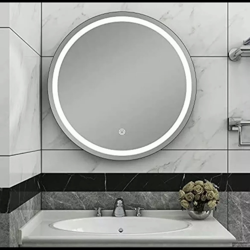 *NEW* Round Mirror Black Bathroom LED 24” Wall Mirror Decor Vanity Modern Design